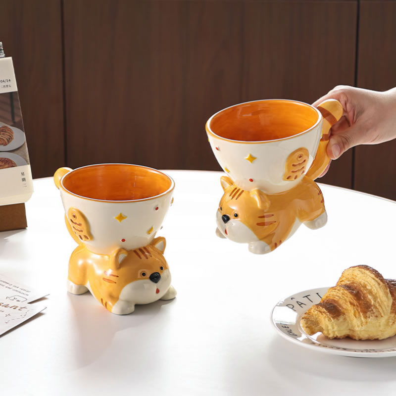 Cute 3D Orange Tabby Cat Ceramic Coffee Cup, Whimsical Cat‑Shaped Tea Milk Mug, Fun Kitchen Decor & Unique Gift