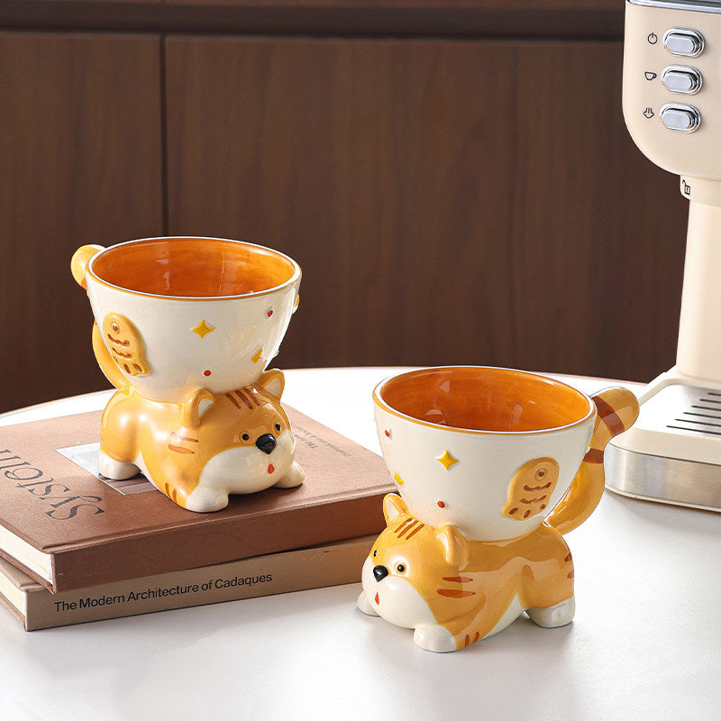 Cute 3D Orange Tabby Cat Ceramic Coffee Cup, Whimsical Cat‑Shaped Tea Milk Mug, Fun Kitchen Decor & Unique Gift