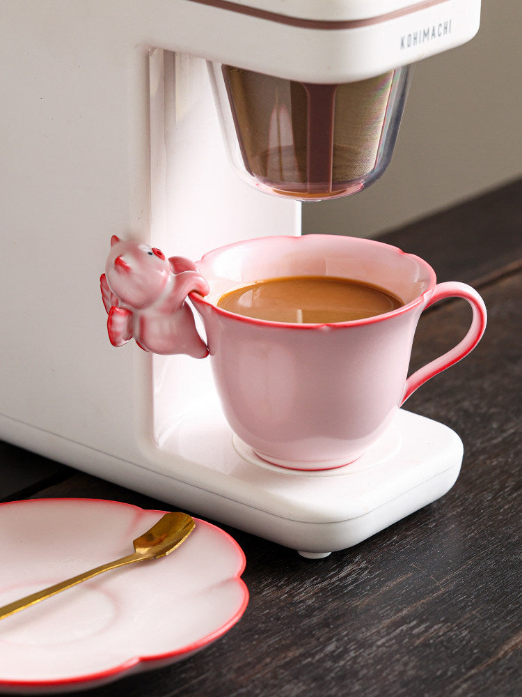 Cute 3D Pig Ceramic Coffee Cup - Pink Tea Cup with Saucer for Home Office Decor Gift