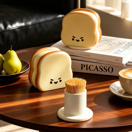 Cute Angry Toast Shape Toothpick Holder, Cartoon Bread Design Toothpick Dispenser, Kitchen Dining Table Decor Storage Jar, Novelty Small Housewarming Gift