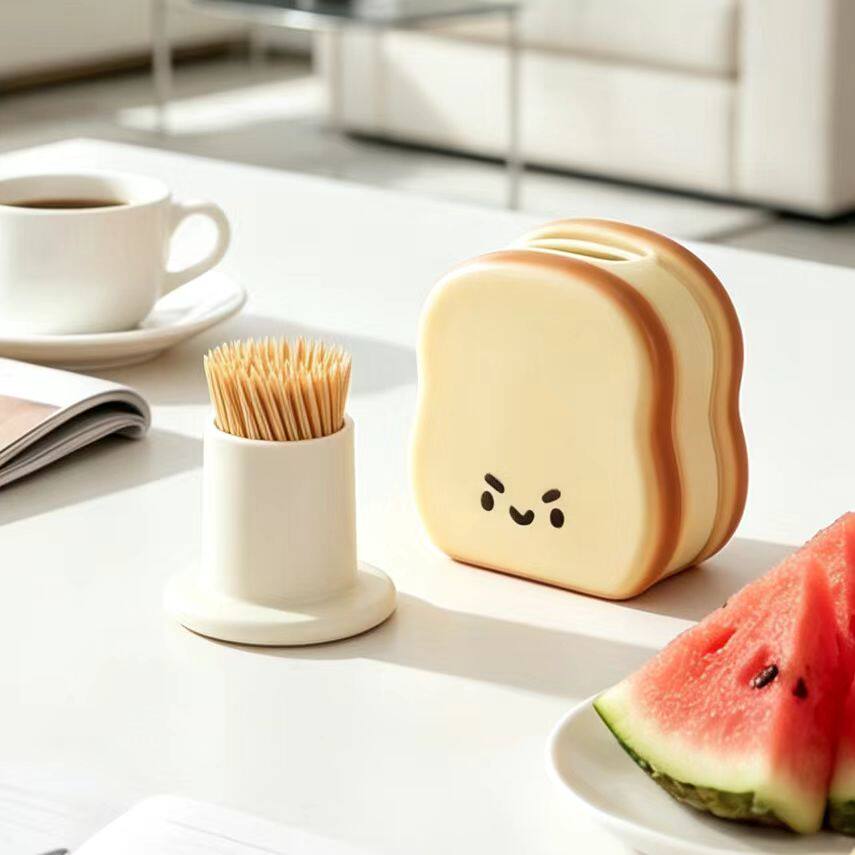 Cute Angry Toast Shape Toothpick Holder, Cartoon Bread Design Toothpick Dispenser, Kitchen Dining Table Decor Storage Jar, Novelty Small Housewarming Gift