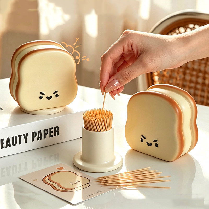 Cute Angry Toast Shape Toothpick Holder, Cartoon Bread Design Toothpick Dispenser, Kitchen Dining Table Decor Storage Jar, Novelty Small Housewarming Gift