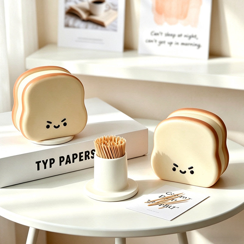 Cute Angry Toast Shape Toothpick Holder, Cartoon Bread Design Toothpick Dispenser, Kitchen Dining Table Decor Storage Jar, Novelty Small Housewarming Gift