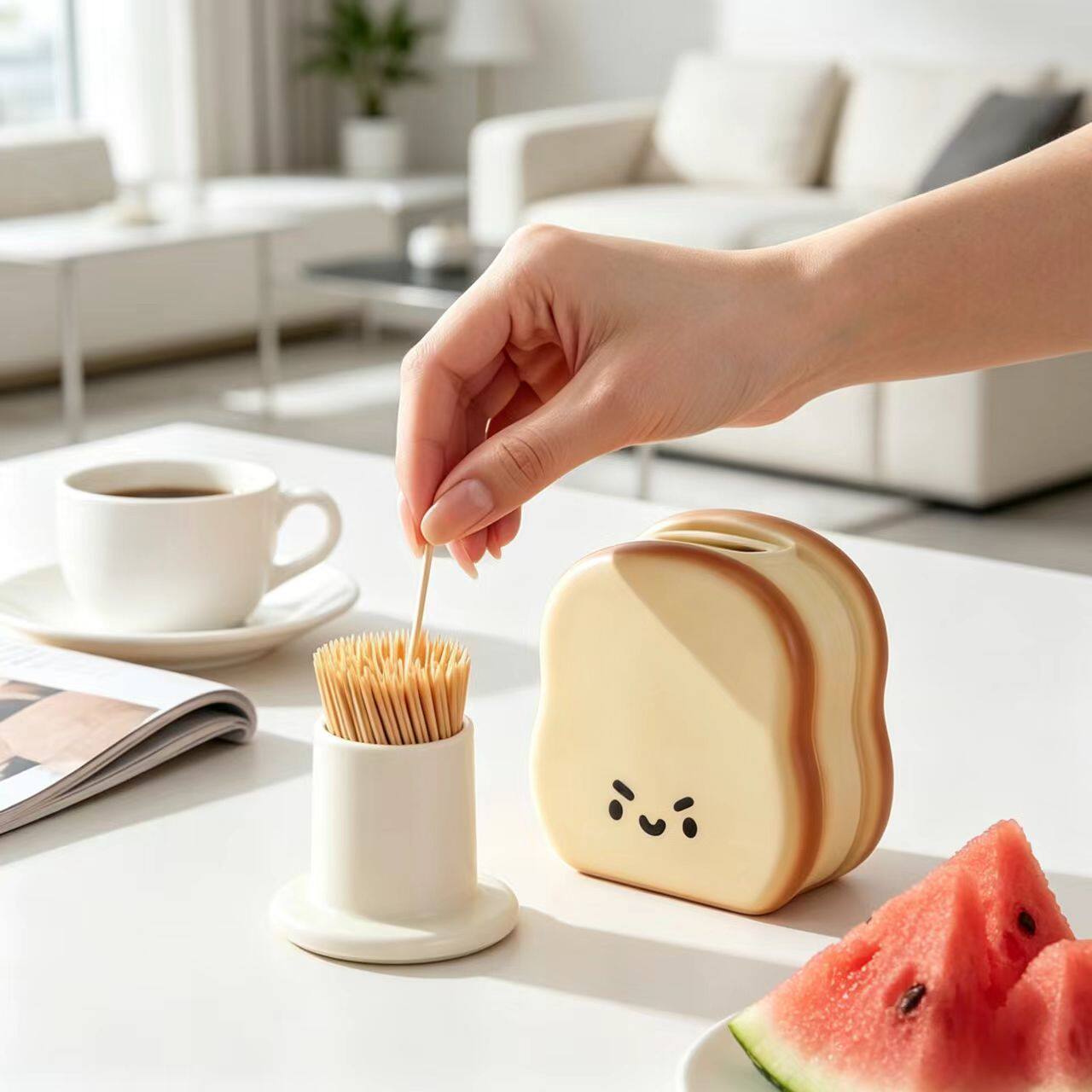 Cute Angry Toast Shape Toothpick Holder, Cartoon Bread Design Toothpick Dispenser, Kitchen Dining Table Decor Storage Jar, Novelty Small Housewarming Gift