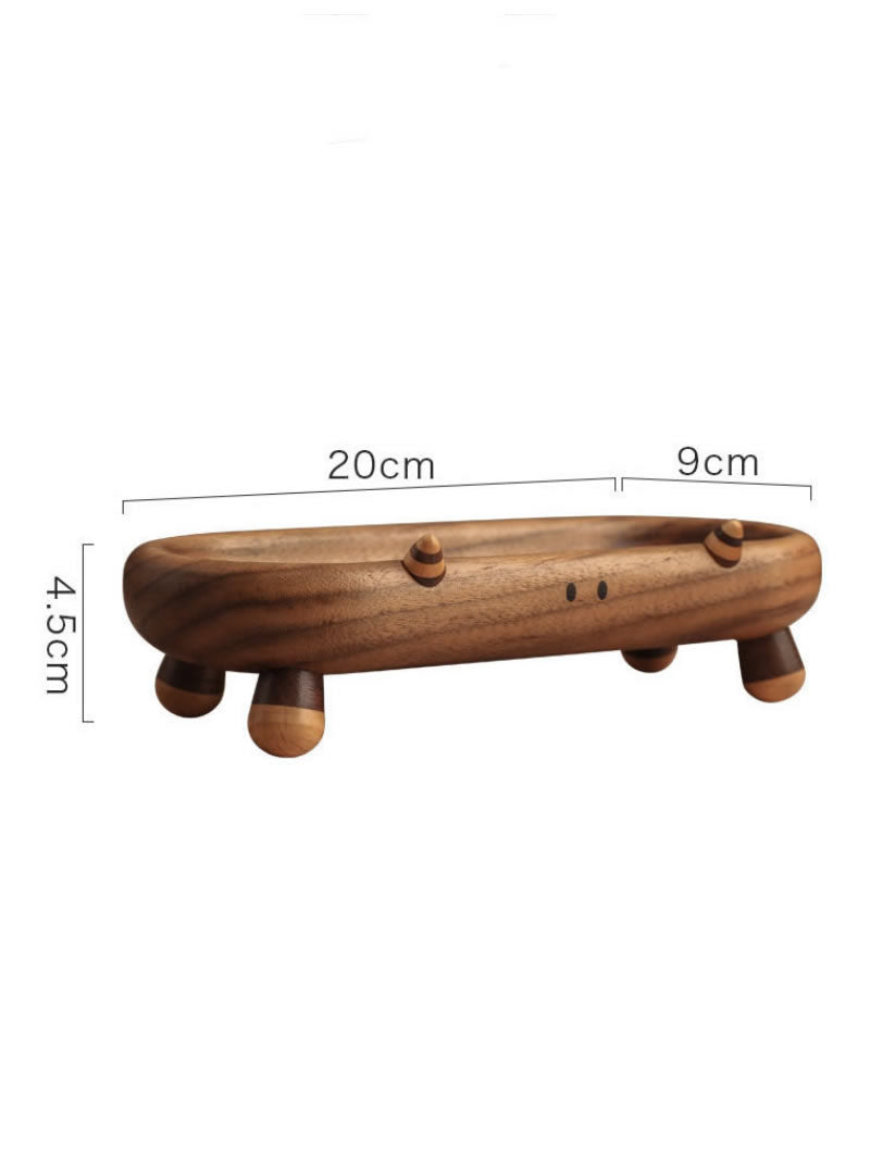 Cute Animal-Shaped Walnut Wood Catch-All Tray,Home Office Desktop Organization