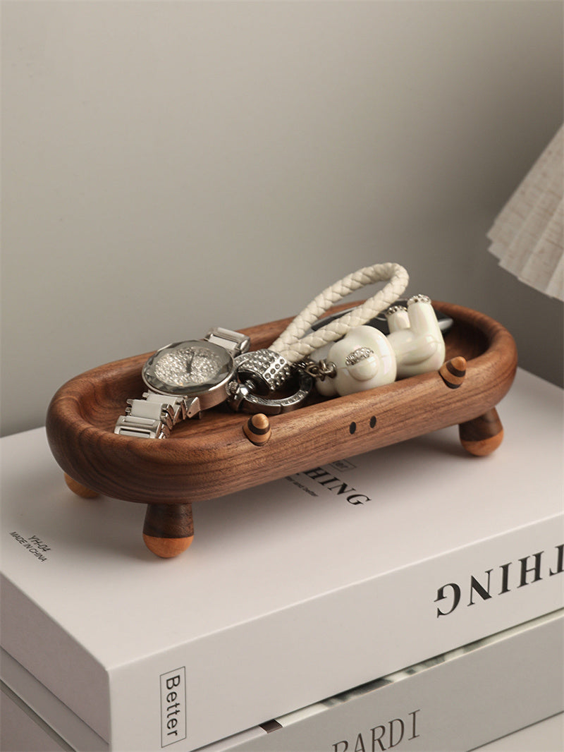 Cute Animal-Shaped Walnut Wood Catch-All Tray,Home Office Desktop Organization