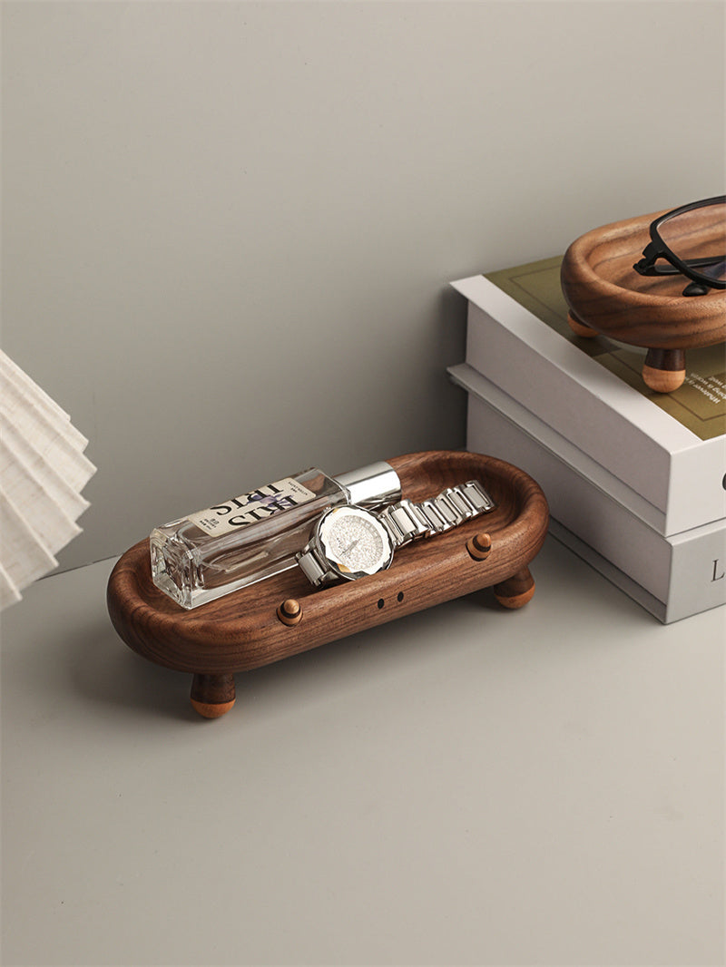 Cute Animal-Shaped Walnut Wood Catch-All Tray,Home Office Desktop Organization