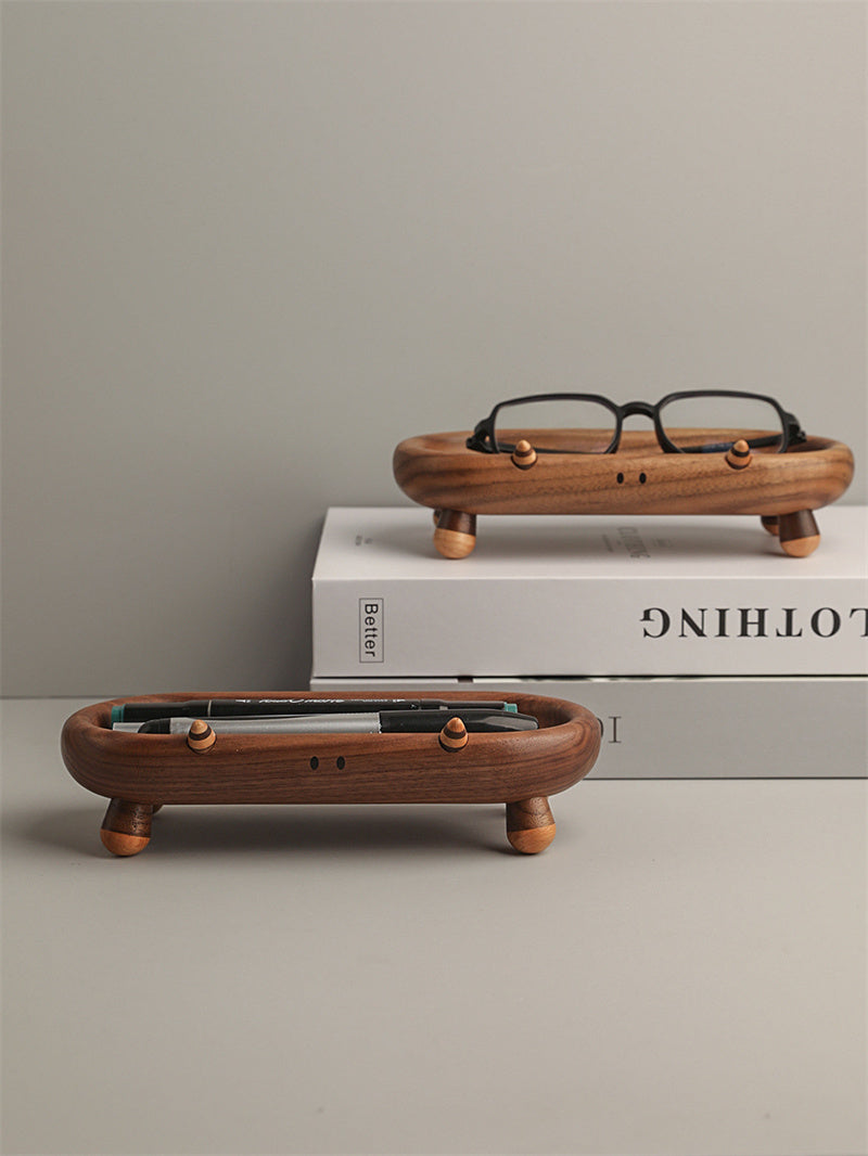 Cute Animal-Shaped Walnut Wood Catch-All Tray,Home Office Desktop Organization