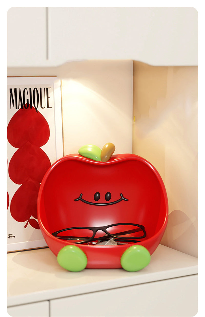Cute Apple-Shaped Storage Tray - Cartoon Desktop Organizer for Keys, Cosmetics & Small Items