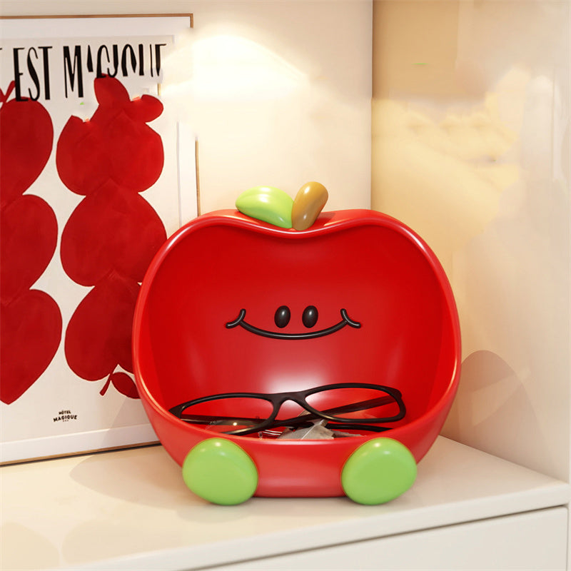 Cute Apple-Shaped Storage Tray - Cartoon Desktop Organizer for Keys, Cosmetics & Small Items