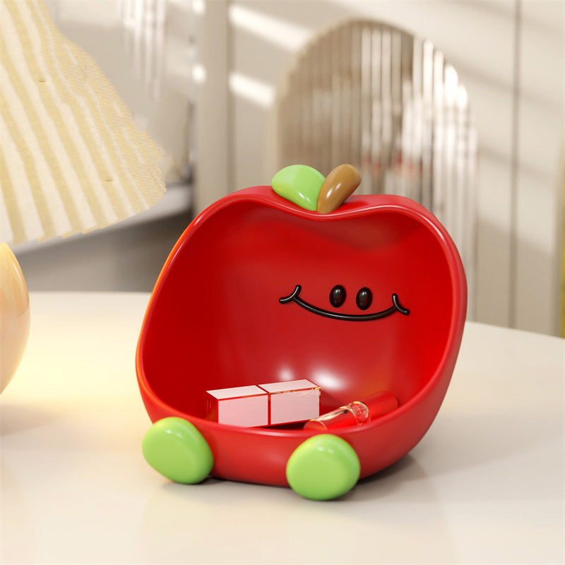 Cute Apple-Shaped Storage Tray - Cartoon Desktop Organizer for Keys, Cosmetics & Small Items