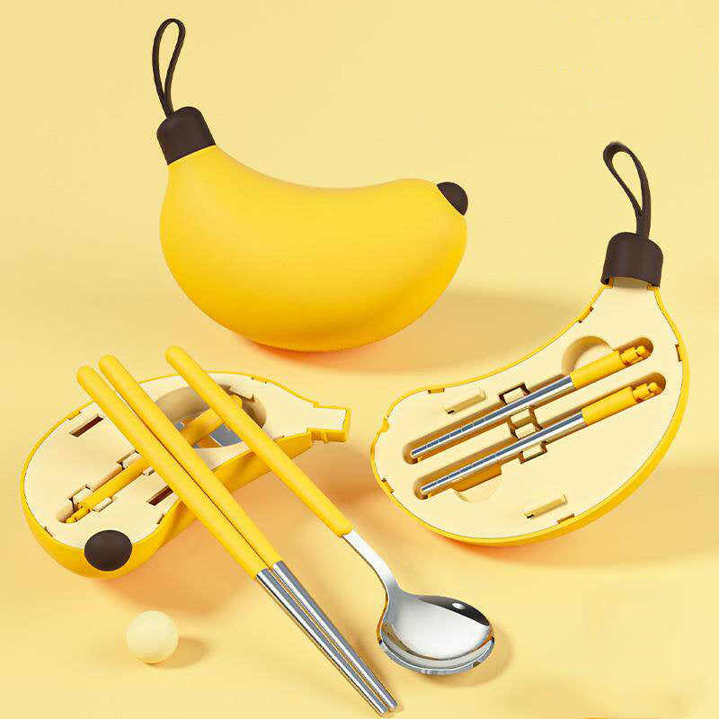 Cute Banana Travel Cutlery Set - 304 Stainless Steel Chopsticks Spoon for Picnic Gift
