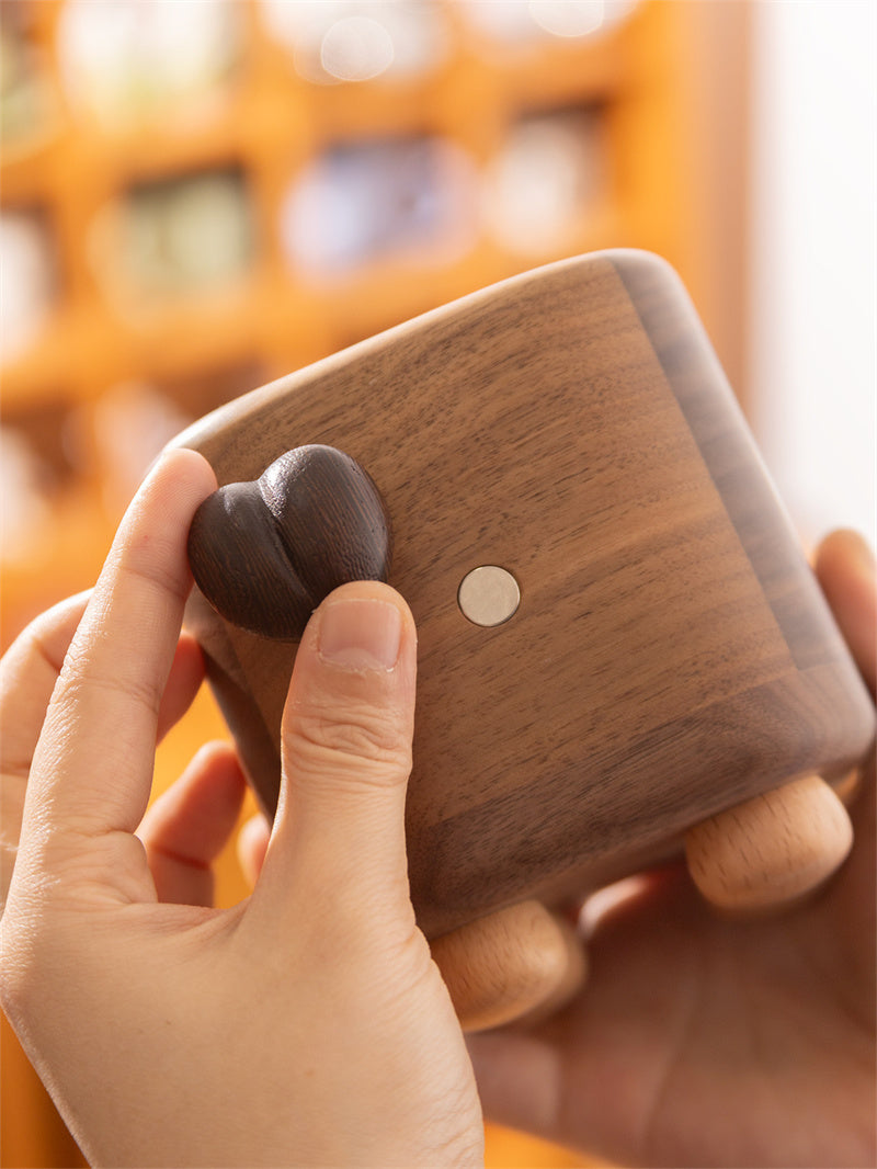 Cute Bear Black Walnut Wood Pen Holder - Cartoon Animal Desktop Stationery Organizer