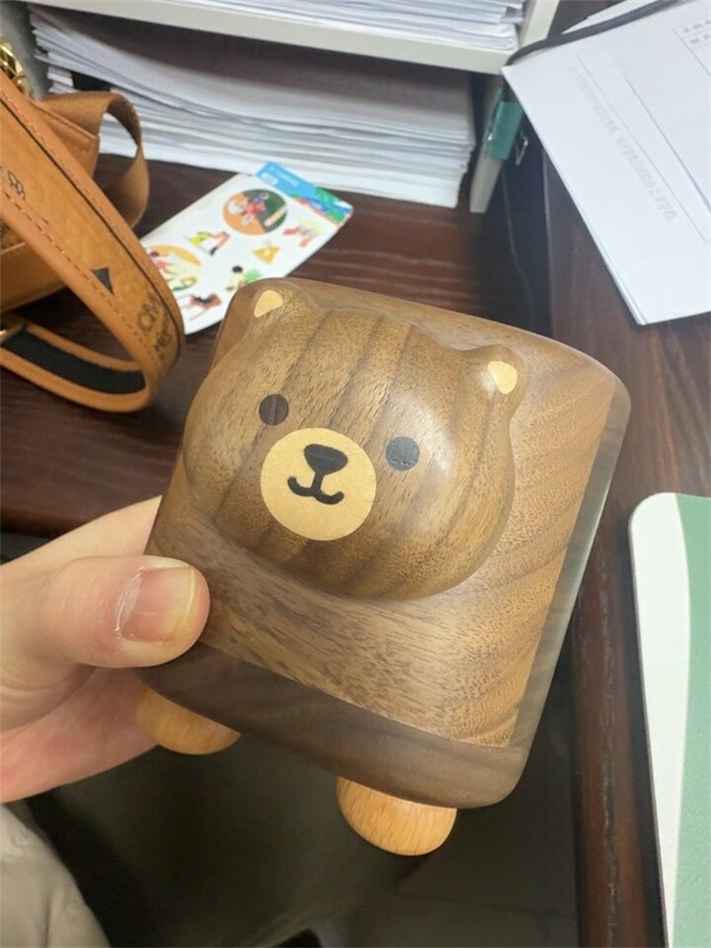 Cute Bear Black Walnut Wood Pen Holder - Cartoon Animal Desktop Stationery Organizer