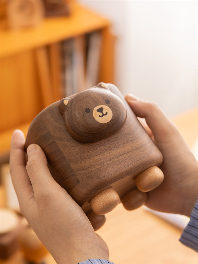 Cute Bear Black Walnut Wood Pen Holder - Cartoon Animal Desktop Stationery Organizer