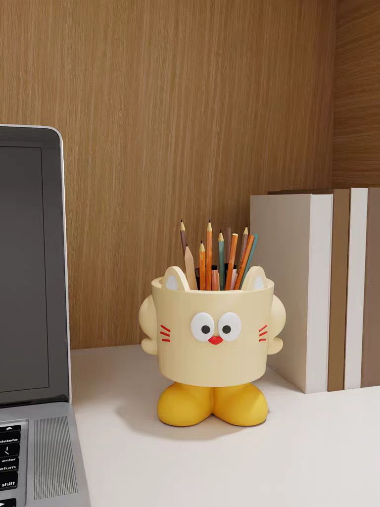 Cute big-eyed cat desktop storage box, office organization decoration idea