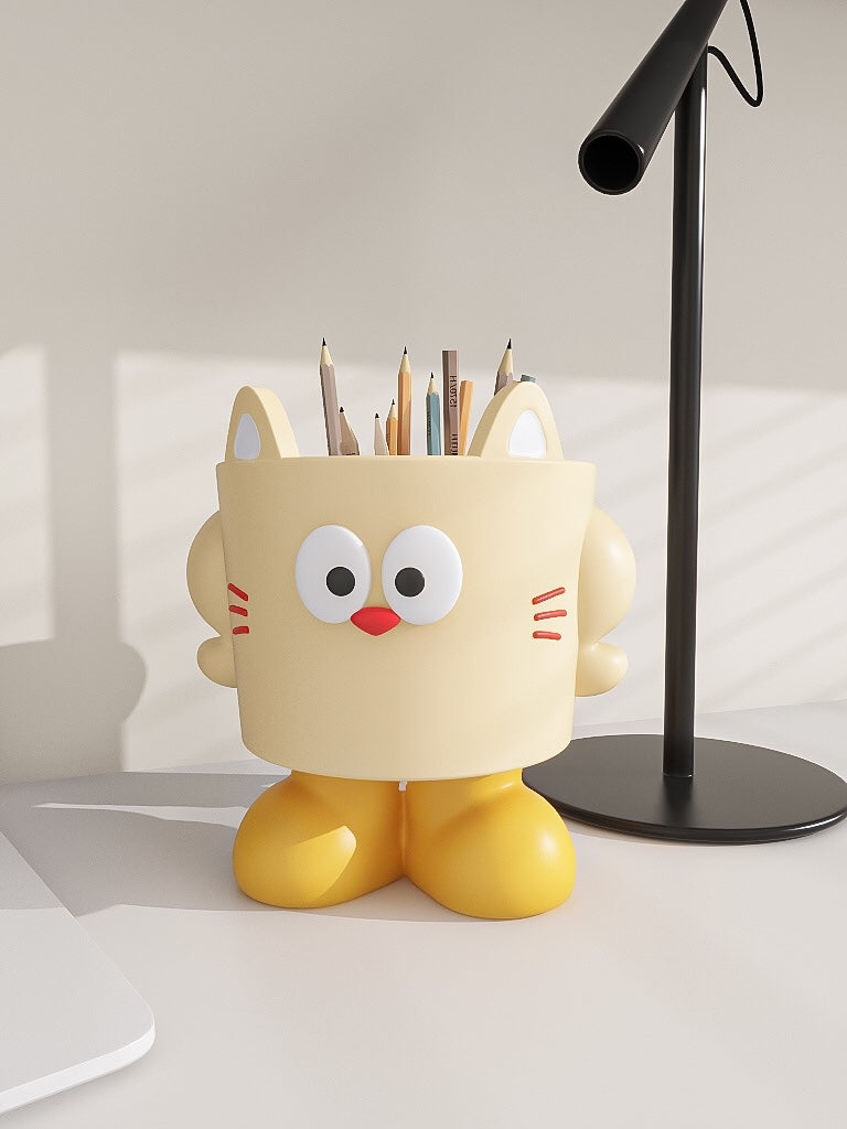 Cute big-eyed cat desktop storage box, office organization decoration idea