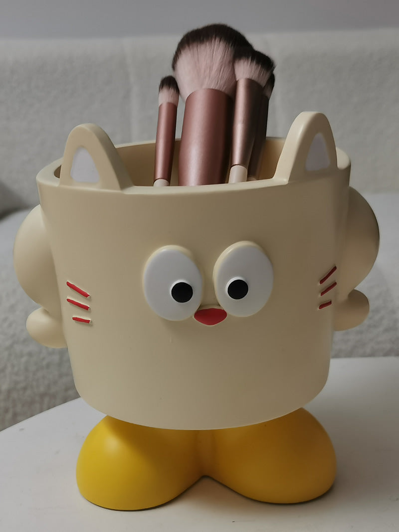 Cute big-eyed cat desktop storage box, office organization decoration idea