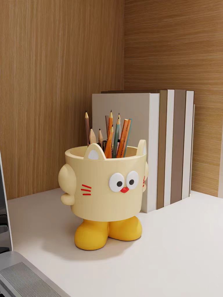 Cute big-eyed cat desktop storage box, office organization decoration idea