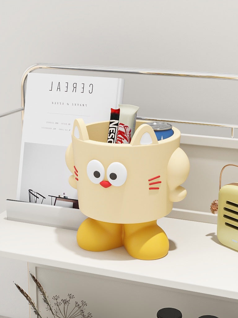 Cute big-eyed cat desktop storage box, office organization decoration idea