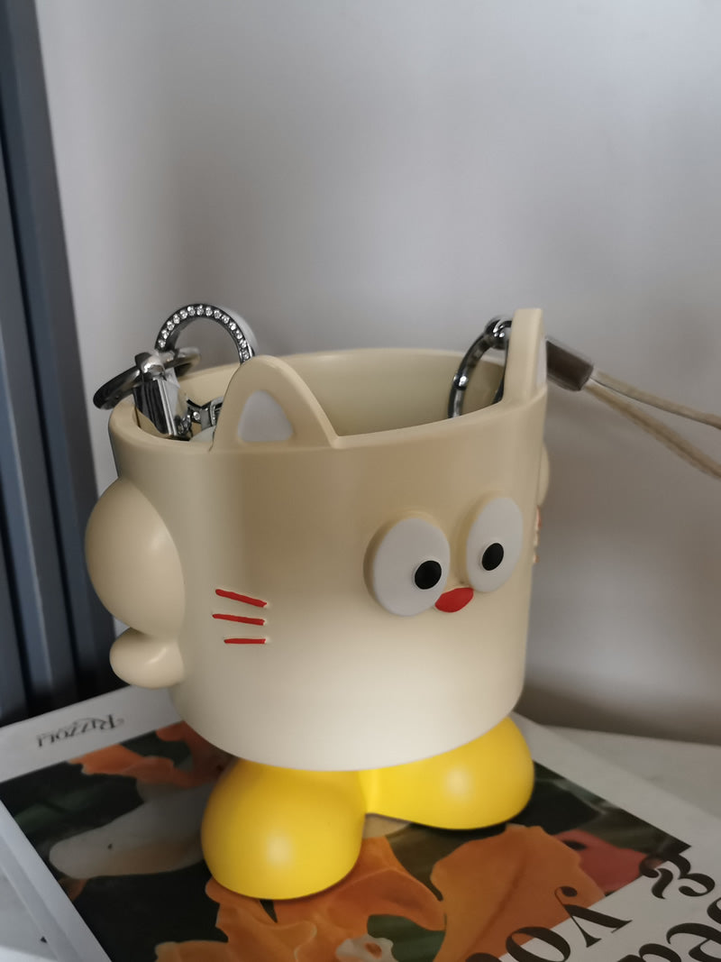 Cute big-eyed cat desktop storage box, office organization decoration idea