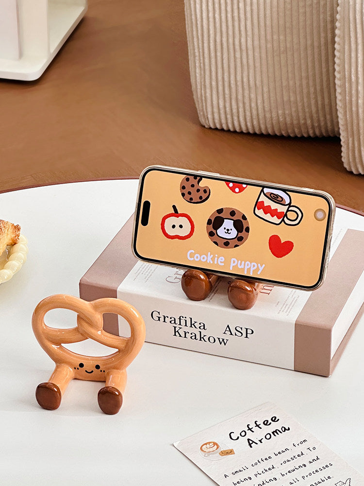 Cute Biscuit & Pretzel Shaped Phone Stand - Decorative Desktop Holder for Phone