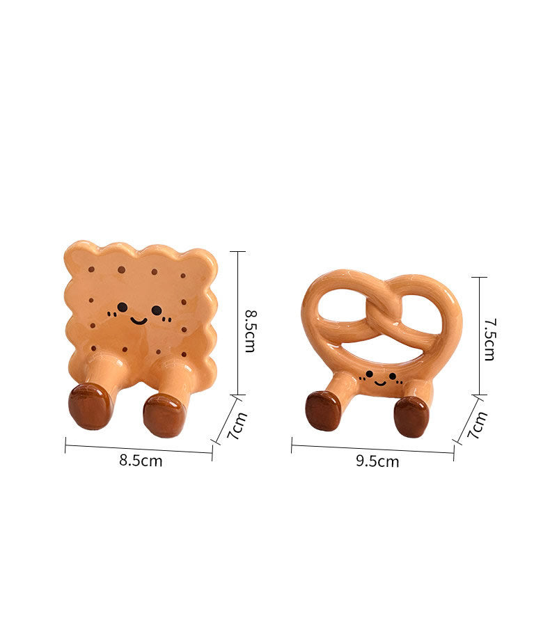 Cute Biscuit & Pretzel Shaped Phone Stand - Decorative Desktop Holder for Phone