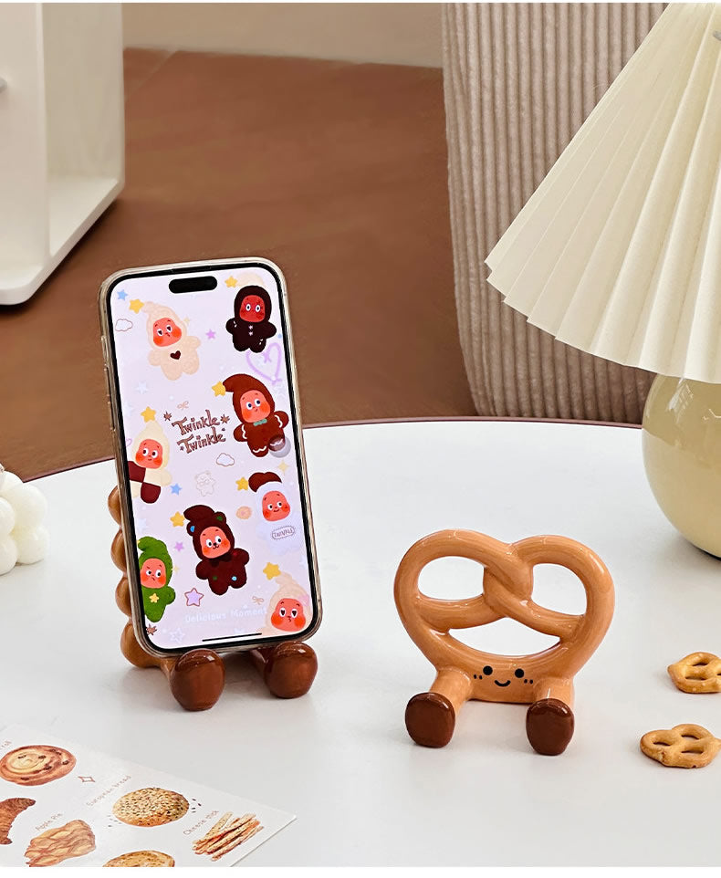Cute Biscuit & Pretzel Shaped Phone Stand - Decorative Desktop Holder for Phone