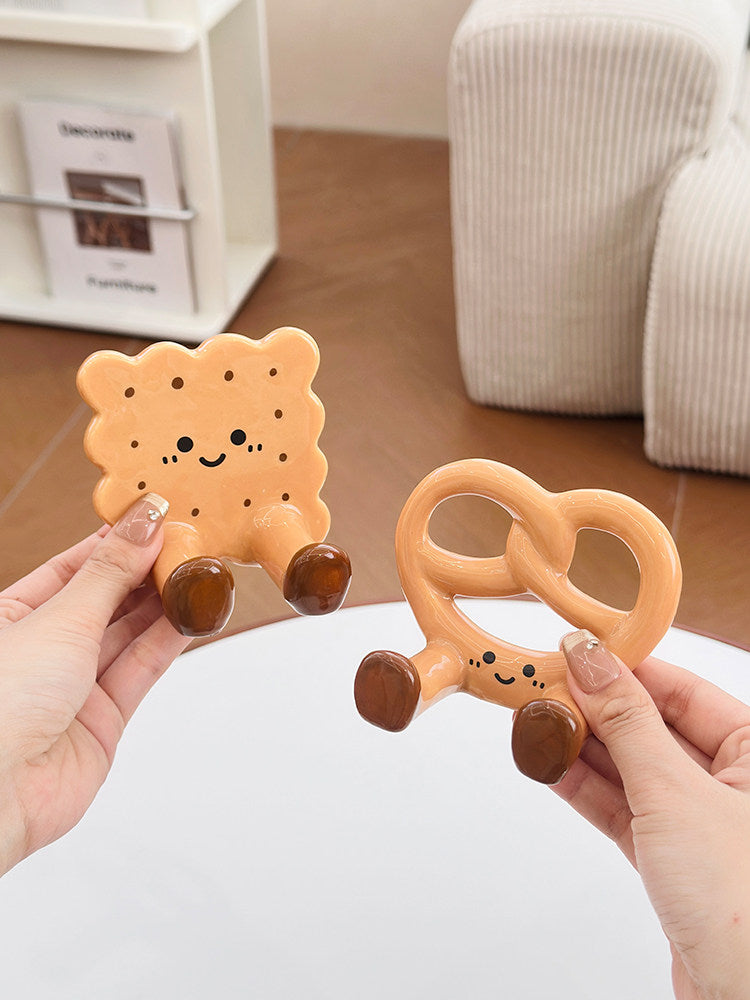 Cute Biscuit & Pretzel Shaped Phone Stand - Decorative Desktop Holder for Phone