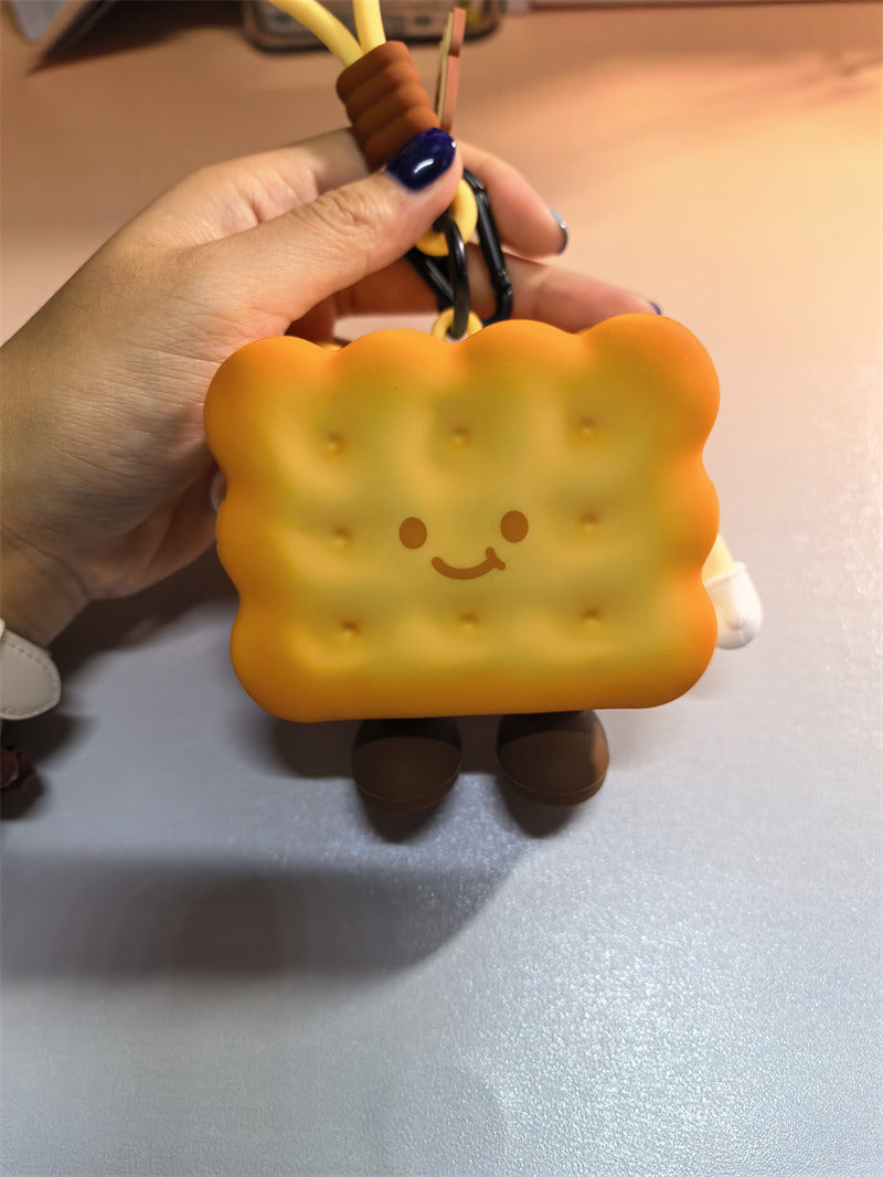 Cute Biscuit-Shaped Mini Zipper Pouch, Smiling Cookie Keychain Bag, Small Silicone Coin Purse & Earbud Case