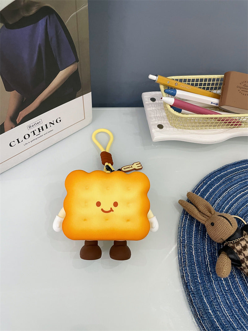 Cute Biscuit-Shaped Mini Zipper Pouch, Smiling Cookie Keychain Bag, Small Silicone Coin Purse & Earbud Case