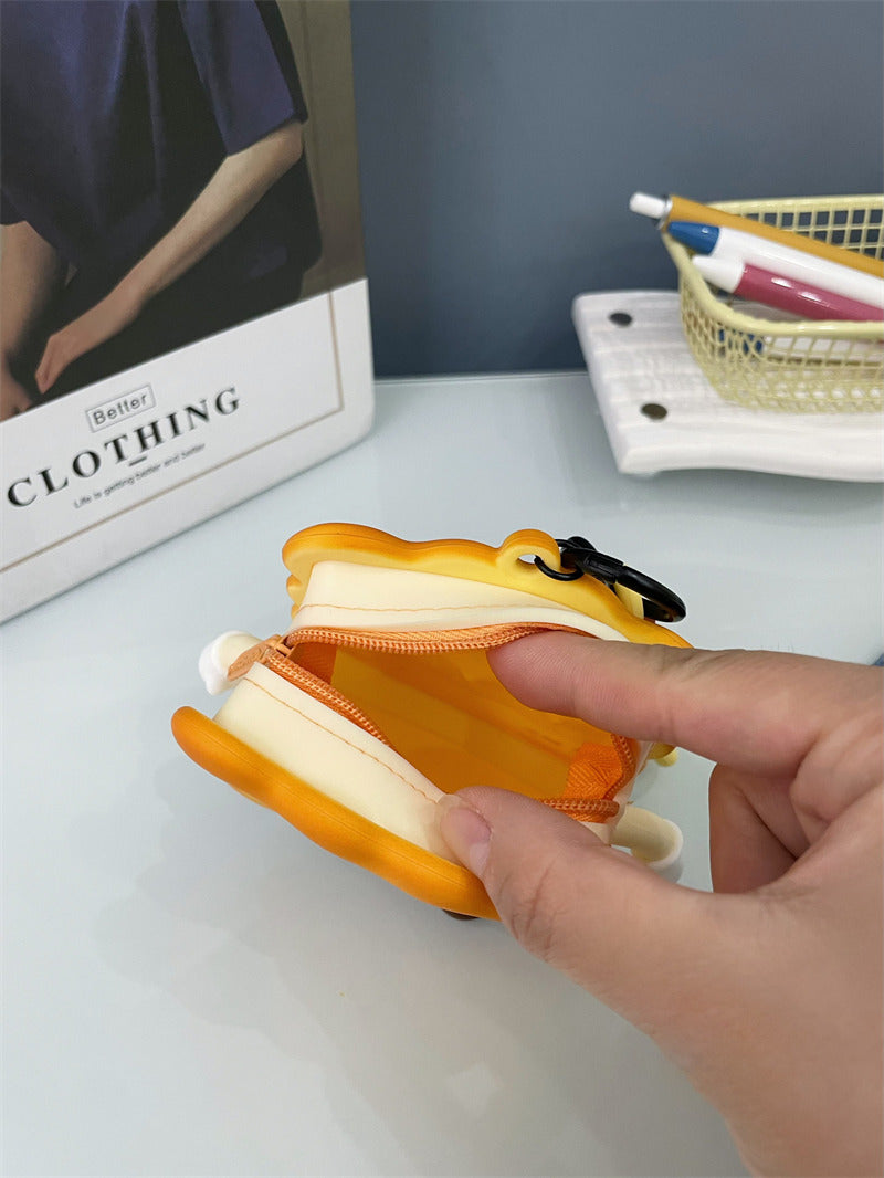 Cute Biscuit-Shaped Mini Zipper Pouch, Smiling Cookie Keychain Bag, Small Silicone Coin Purse & Earbud Case