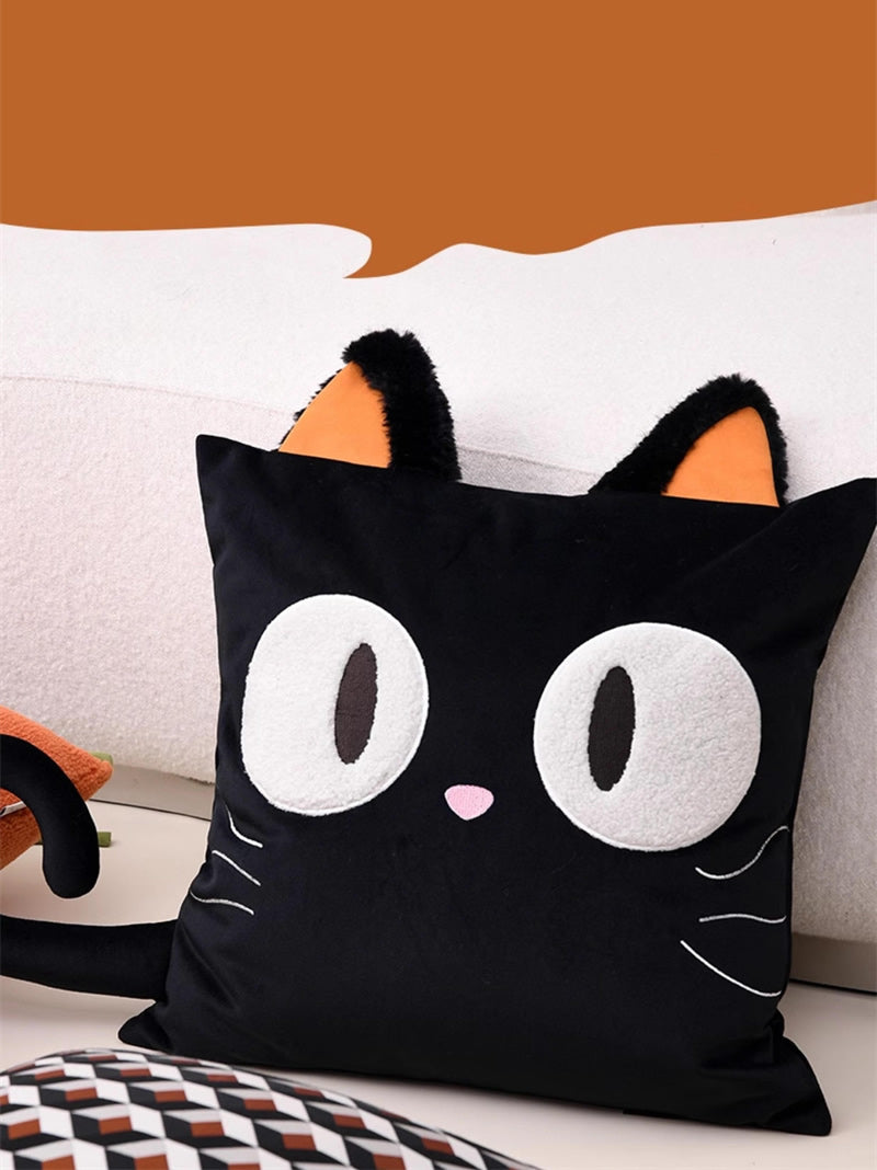 Cute Black Cat Plush Pillow - 3D Cartoon Cat Cushion  for Sofa & Bedroom