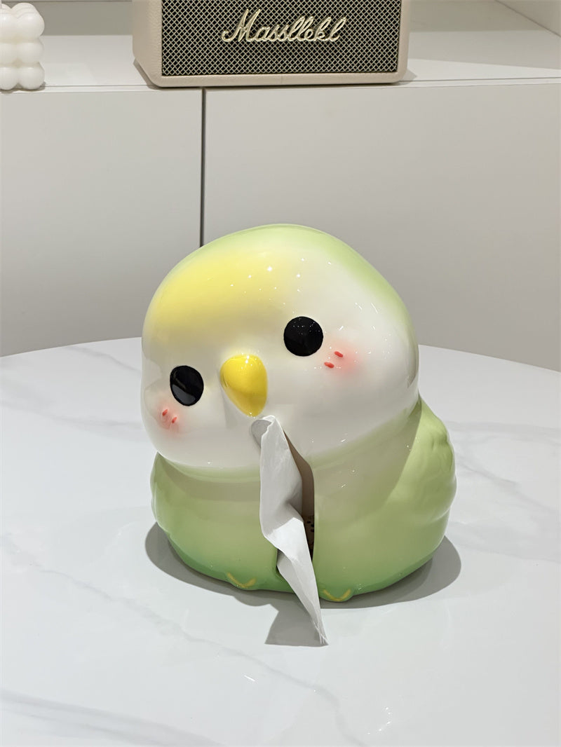 Cute Blushing Parrot Tabletop Napkin Holder, Sweet Aesthetic Bedroom Living Room Vanity Decor,Fun Company Kitchen Tissue Box