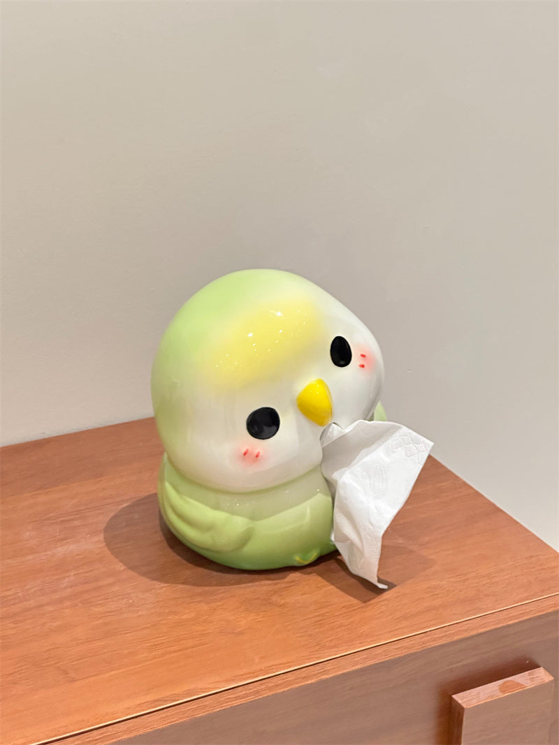 Cute Blushing Parrot Tabletop Napkin Holder, Sweet Aesthetic Bedroom Living Room Vanity Decor,Fun Company Kitchen Tissue Box