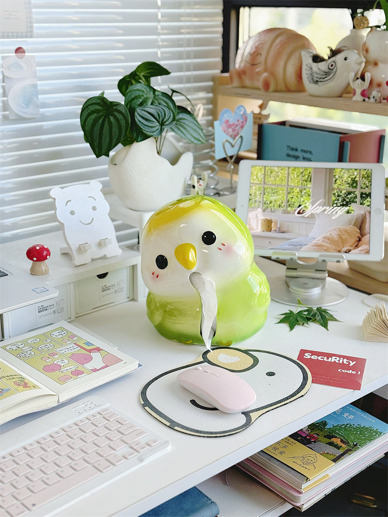 Cute Blushing Parrot Tabletop Napkin Holder, Sweet Aesthetic Bedroom Living Room Vanity Decor,Fun Company Kitchen Tissue Box