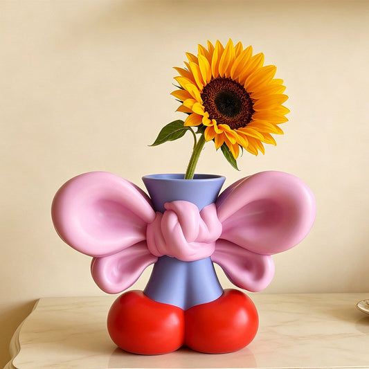 Cute Bow Vase, Whimsical Colorful Flower Vase, Modern Aesthetic Home Decor for Living Room