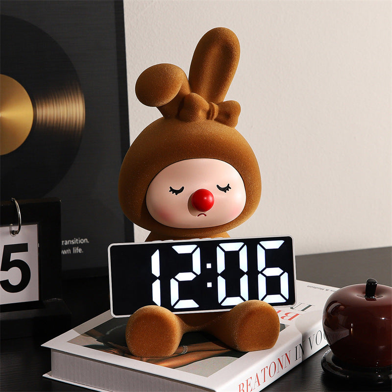 Cute Bunny Character Digital Clock - Rabbit&Cat Desktop Alarm Clock with LED Display