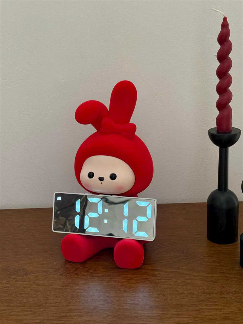Cute Bunny Character Digital Clock - Rabbit&Cat Desktop Alarm Clock with LED Display