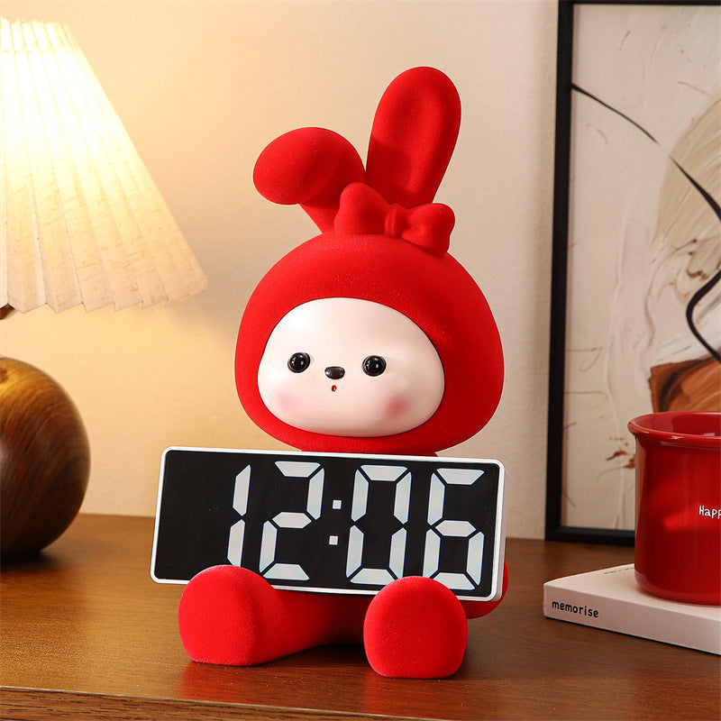 Cute Bunny Character Digital Clock - Rabbit&Cat Desktop Alarm Clock with LED Display