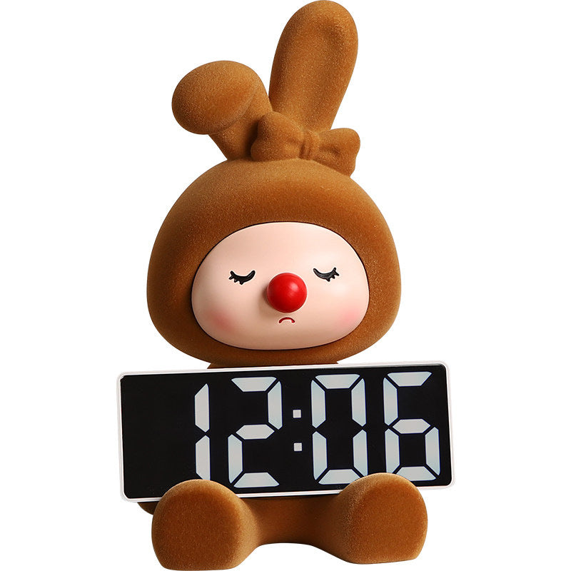 Cute Bunny Character Digital Clock - Rabbit&Cat Desktop Alarm Clock with LED Display