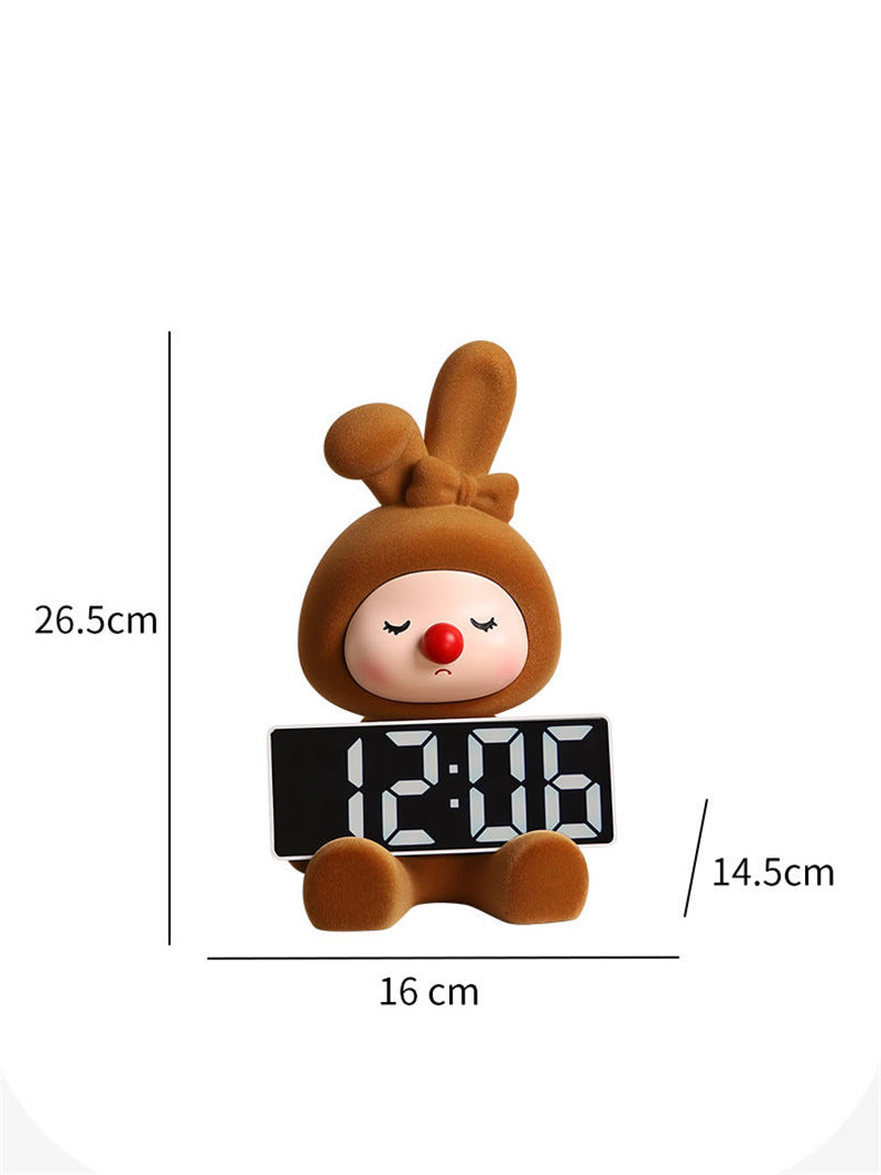 Cute Bunny Character Digital Clock - Rabbit&Cat Desktop Alarm Clock with LED Display