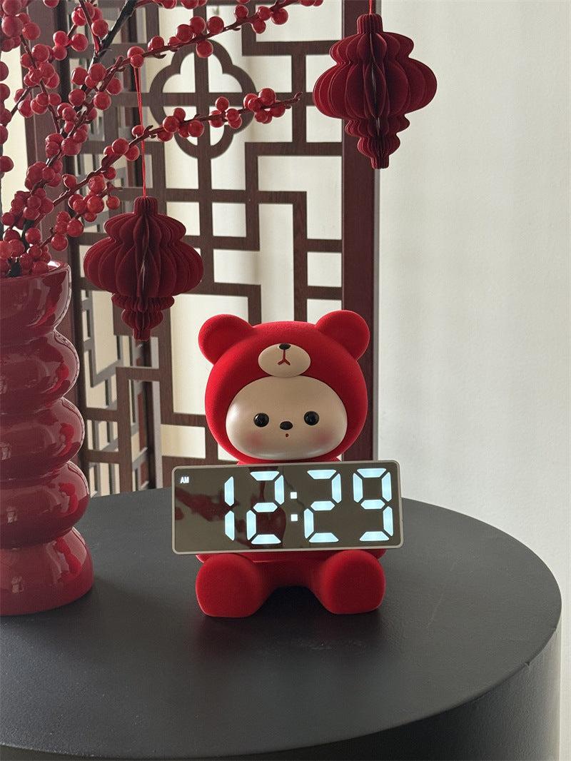 Cute Bunny Character Digital Clock - Rabbit&Cat Desktop Alarm Clock with LED Display