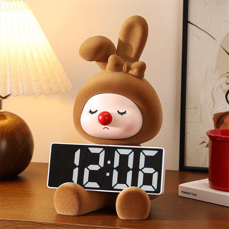 Cute Bunny Character Digital Clock - Rabbit&Cat Desktop Alarm Clock with LED Display
