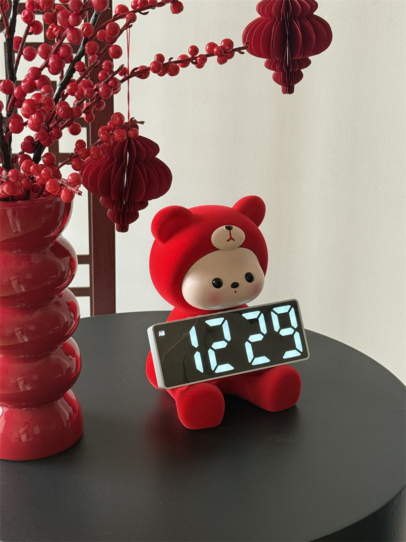 Cute Bunny Character Digital Clock - Rabbit&Cat Desktop Alarm Clock with LED Display
