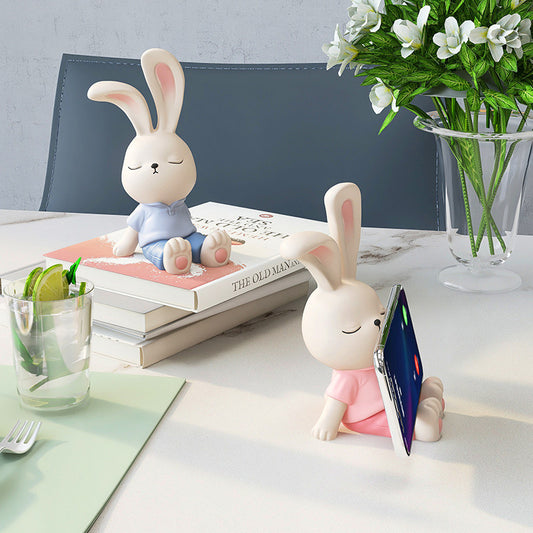 Cute Bunny Phone Stand ,Rabbit Desk Holder for Smartphones, Home Office Decor Gift