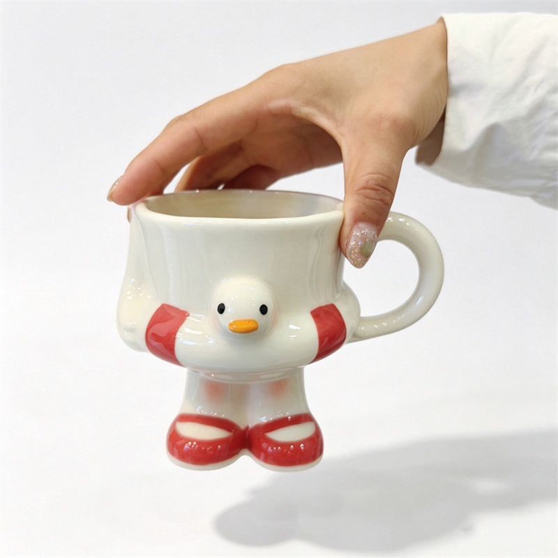 Cute Cartoon 3D Swimming Duck Ceramic Mug,Novelty Handmade Coffee Cup, Aesthetic Fun Drinkware, Birthday Gift for Girls