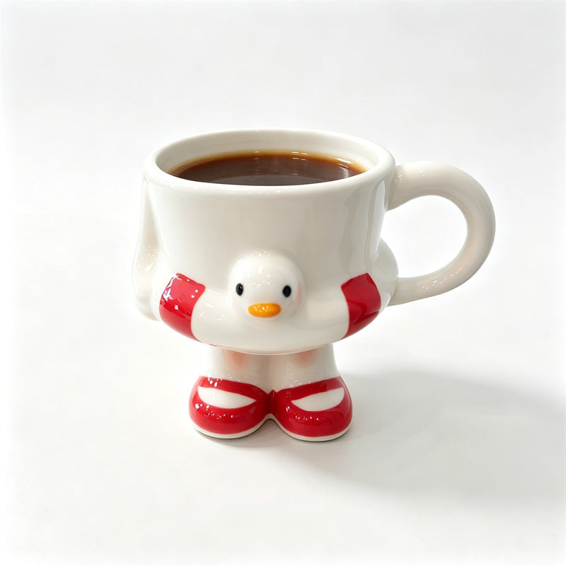 Cute Cartoon 3D Swimming Duck Ceramic Mug,Novelty Handmade Coffee Cup, Aesthetic Fun Drinkware, Birthday Gift for Girls