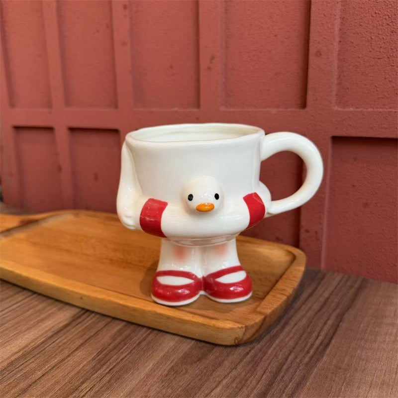 Cute Cartoon 3D Swimming Duck Ceramic Mug,Novelty Handmade Coffee Cup, Aesthetic Fun Drinkware, Birthday Gift for Girls