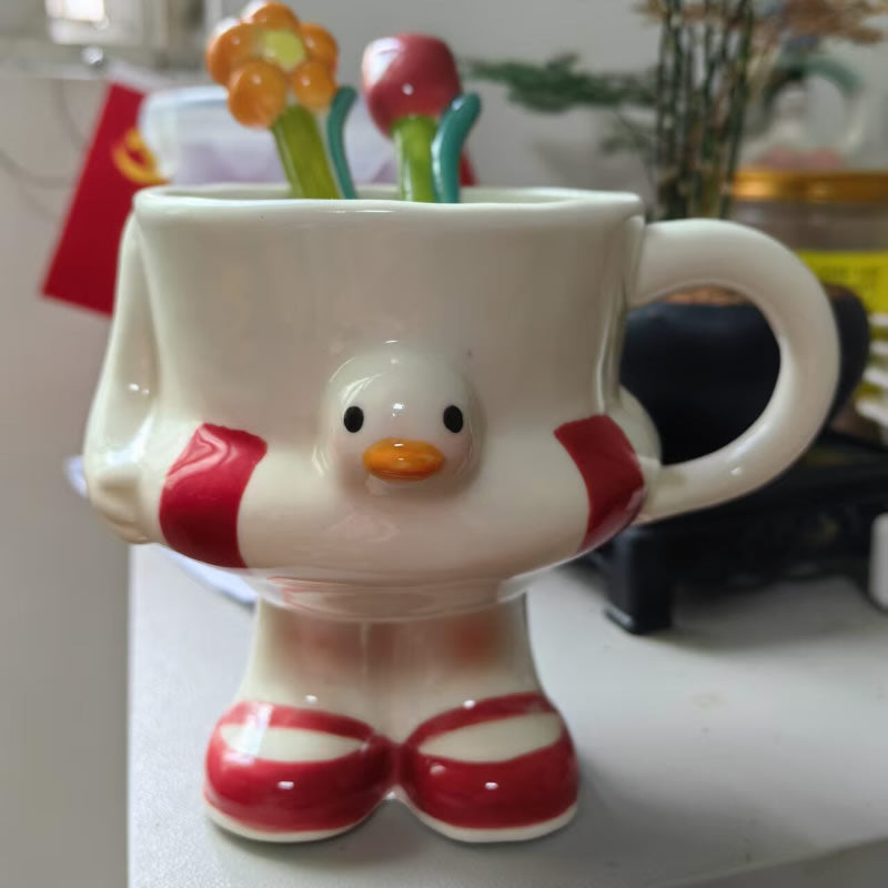 Cute Cartoon 3D Swimming Duck Ceramic Mug,Novelty Handmade Coffee Cup, Aesthetic Fun Drinkware, Birthday Gift for Girls